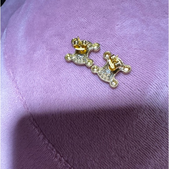 Celine Gold Crystal Metal Buttons Turned into Earring Studs Macadam Triomphe - Picture 13 of 16